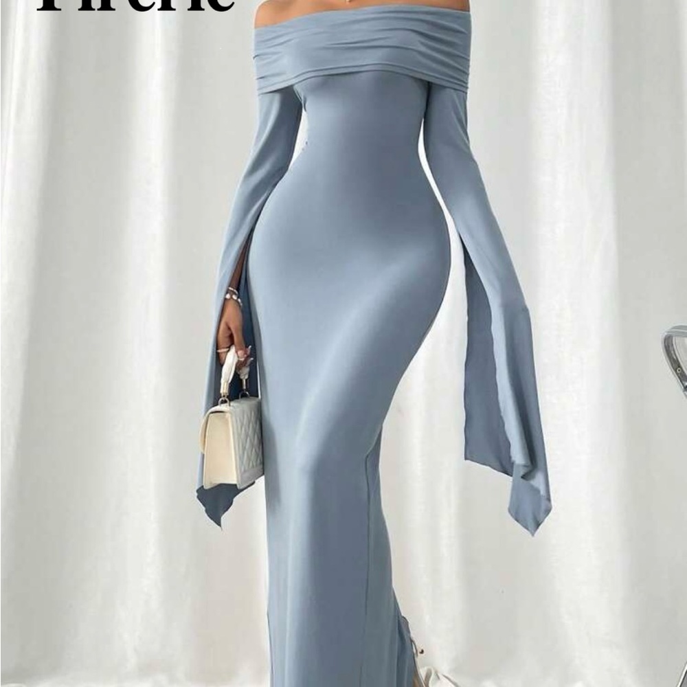 Elegant Off-Shoulder Blue Dress